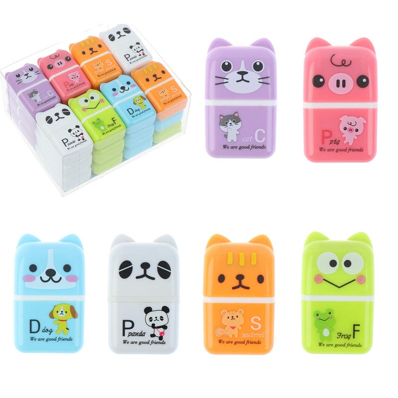 Xgood 24 Pieces Erasers Roller Erasers Portable Cube Pencil Flexible Rubber Cute Animal Durable Soft Eraser Gift Eraser with Roller Cases for School, Office, Kids(6 Patterns) - Image 1